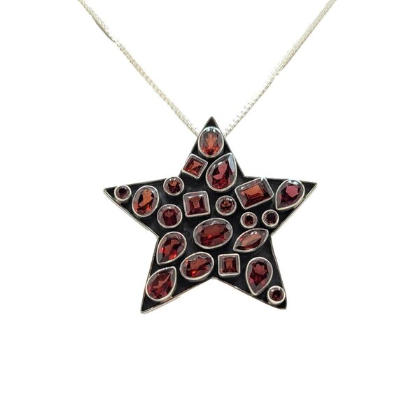 Nicky Butler Vintage Garnet gemstone Star Pendant Brooch .925 Sterling Silver - Picture 3 of 15